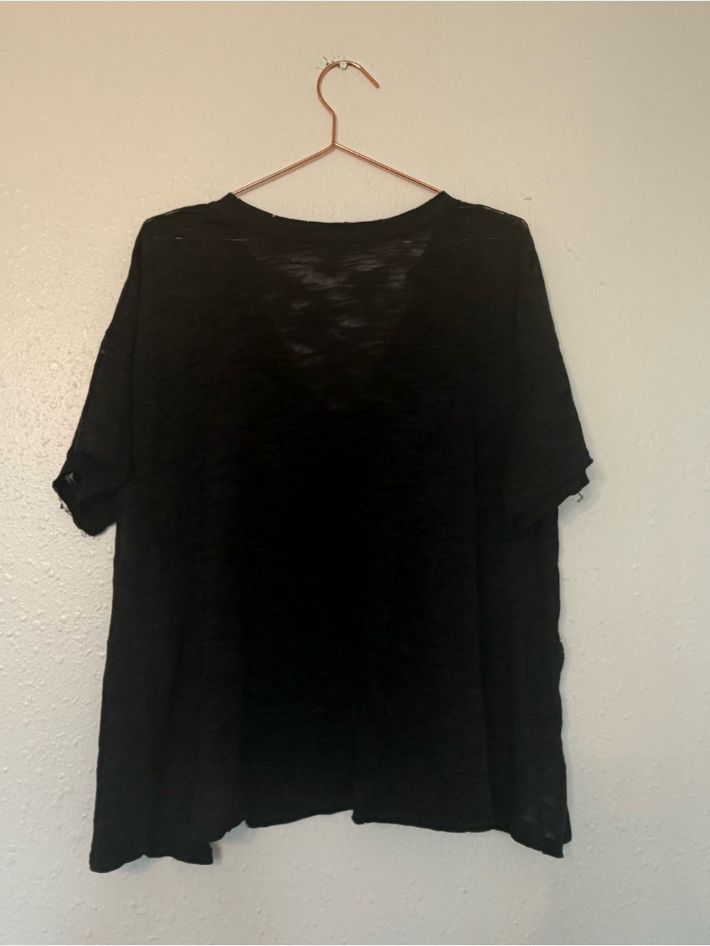 We The Free Maddie Black Slub V-Notch burnout Short Sleeve Top - Picture 5 of 7